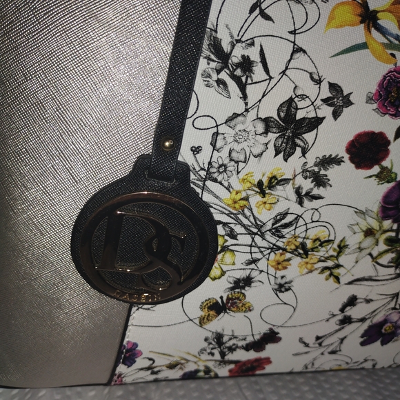 Dasein Floral Silver and Black Women's Tote Bag - Picture 3 of 12